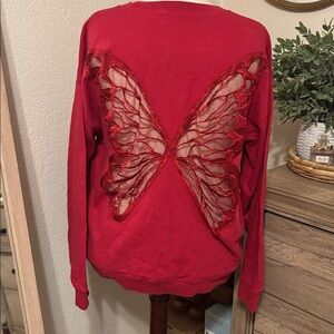 Tricia Fix Butterfly Crewneck Sweatshirt-Red